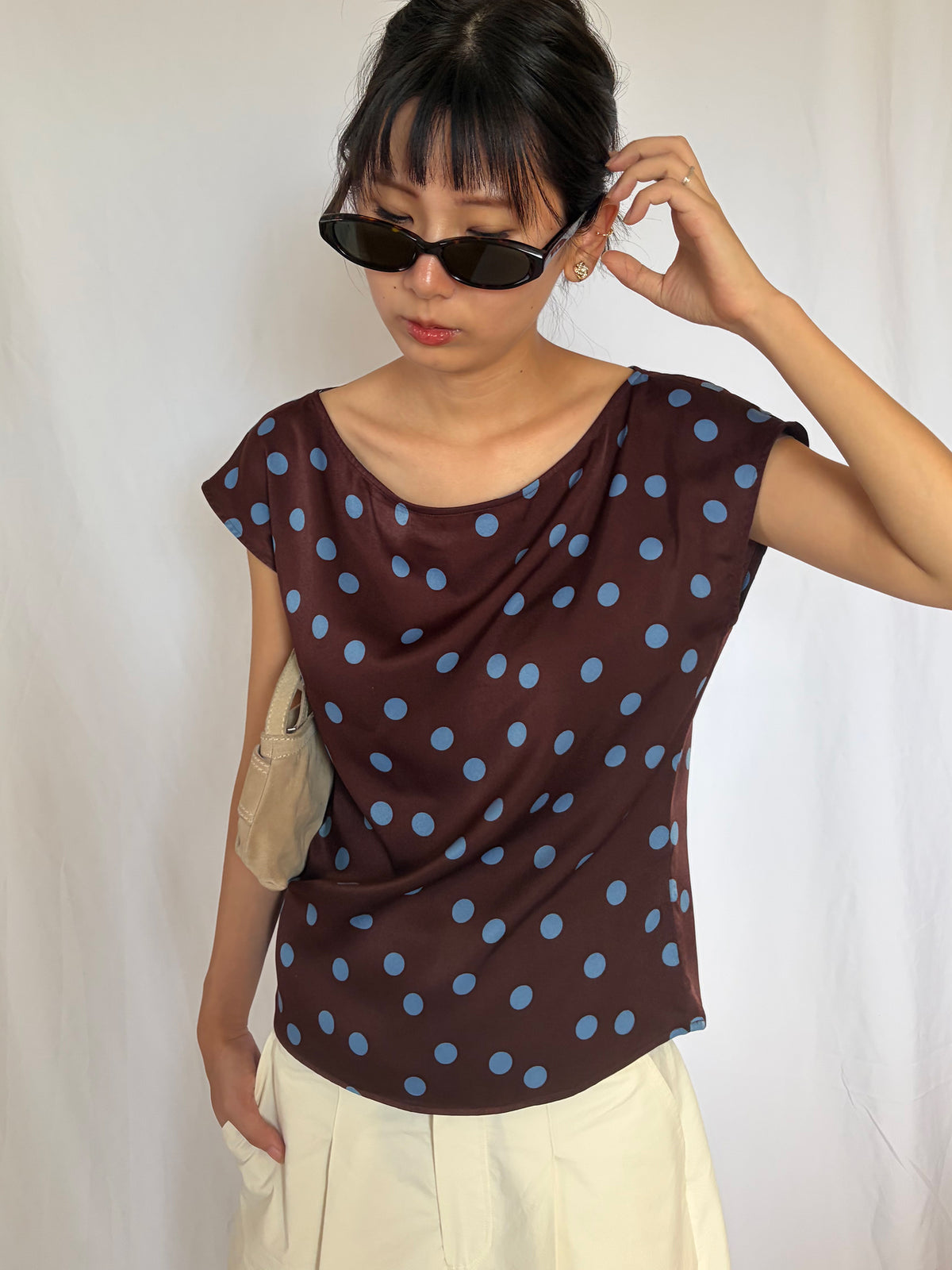 Japanese Dot Boat Neck Top
