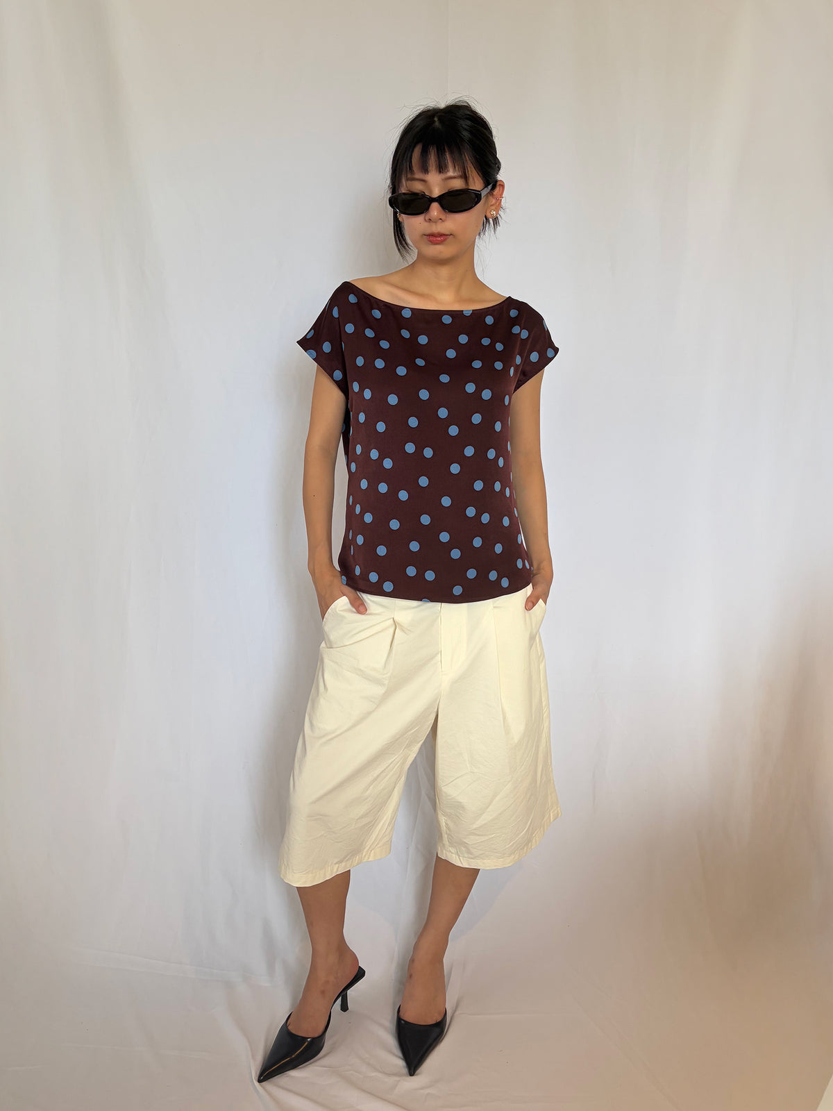 Japanese Dot Boat Neck Top